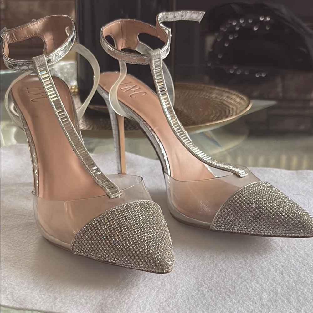 Silver High Stiletto Heels with Ankle Straps